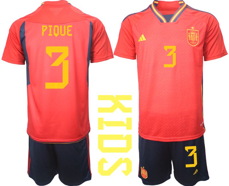 Youth 2022 World Cup National Team Spain home red #3 Soccer Jersey